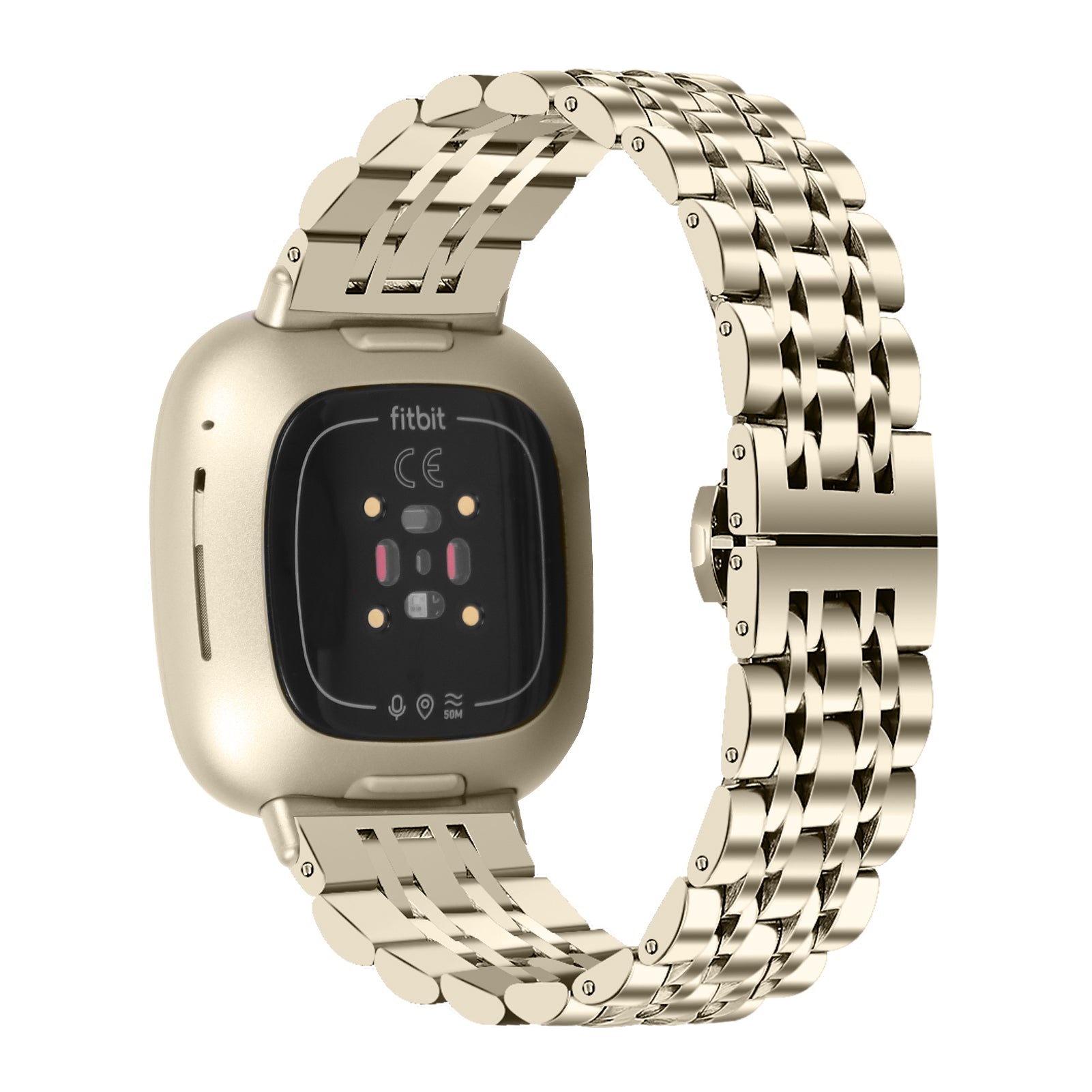 For Fitbit Sense 2 Versa 4 Stainless Steel Watch Band Stylish 7 Beads Design Replacement Wrist Strap For Fitbit Sense 2 Versa 4 Stainless Steel Watch Band Stylish 7 Beads Design Replacement Wrist Strap